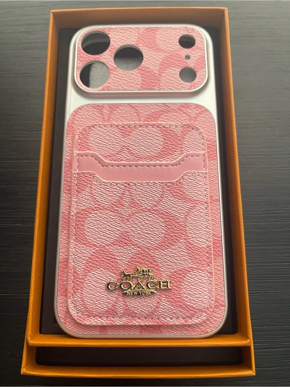 iPhone 17 pro max Coach Card Pocket Phone Case with Gold Logo. Box included